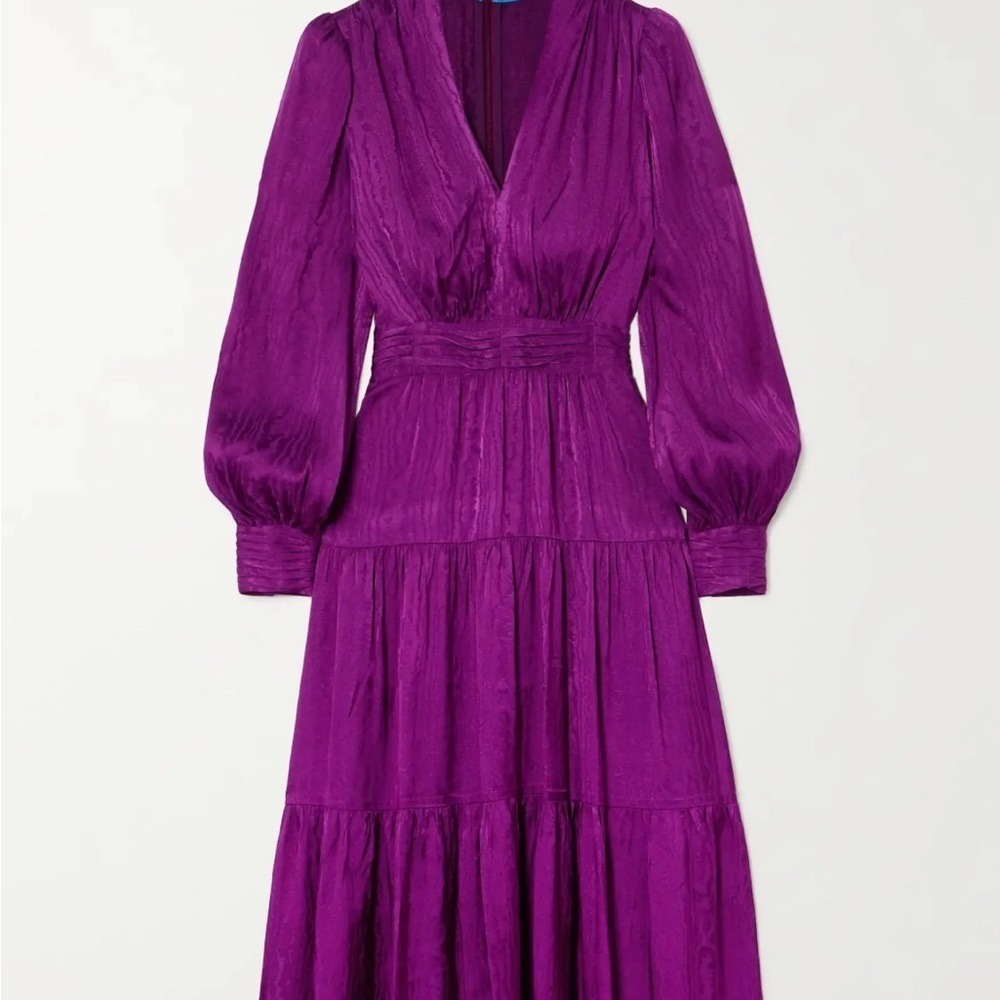 Sabina Musayev Ray Satin Jacquard Tiered Midi Dress Purple S - Picture 1 of 10